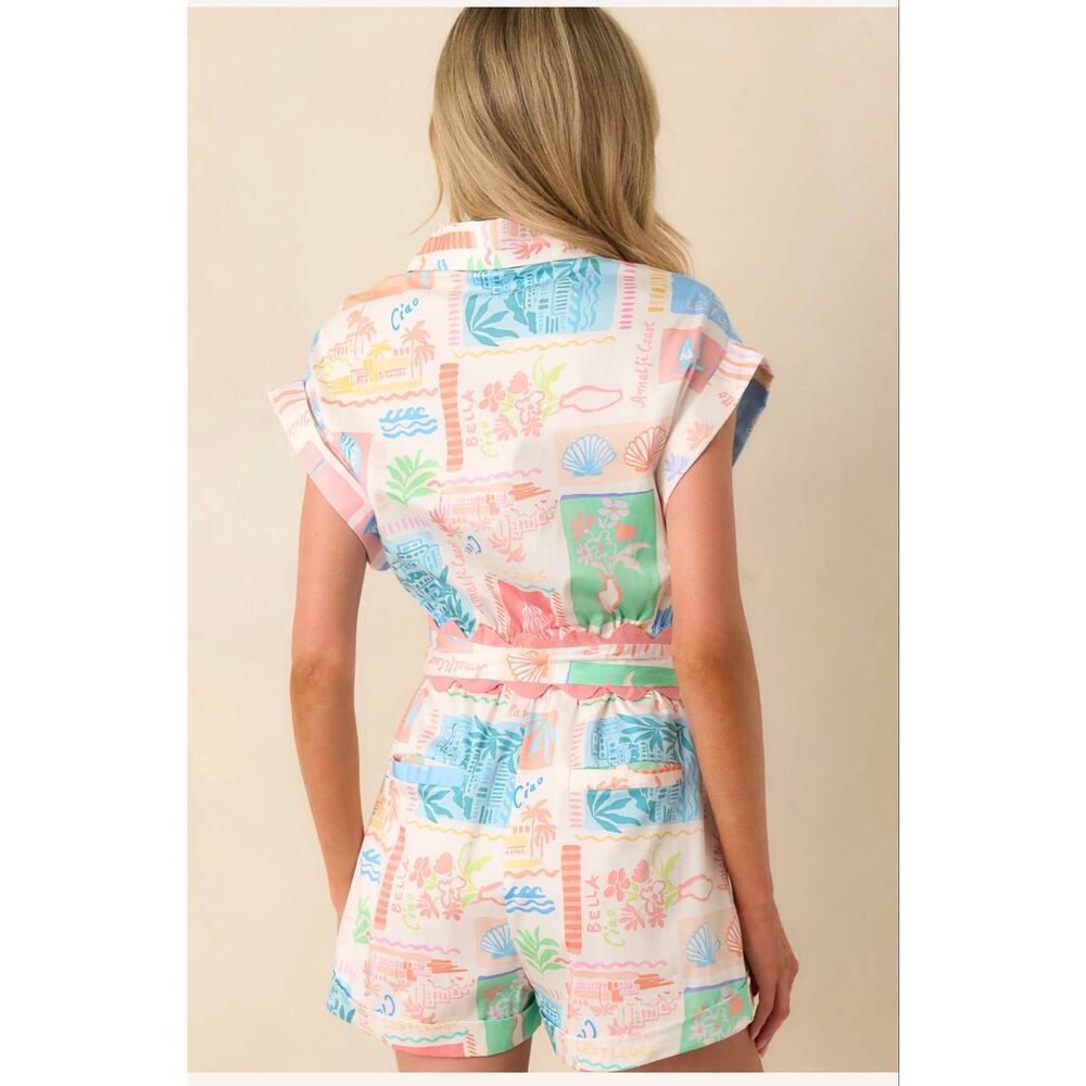PROSPERINA LUCA MULTI PRINT COTTON ROMPER  tropical tides XS - Picture 3 of 6